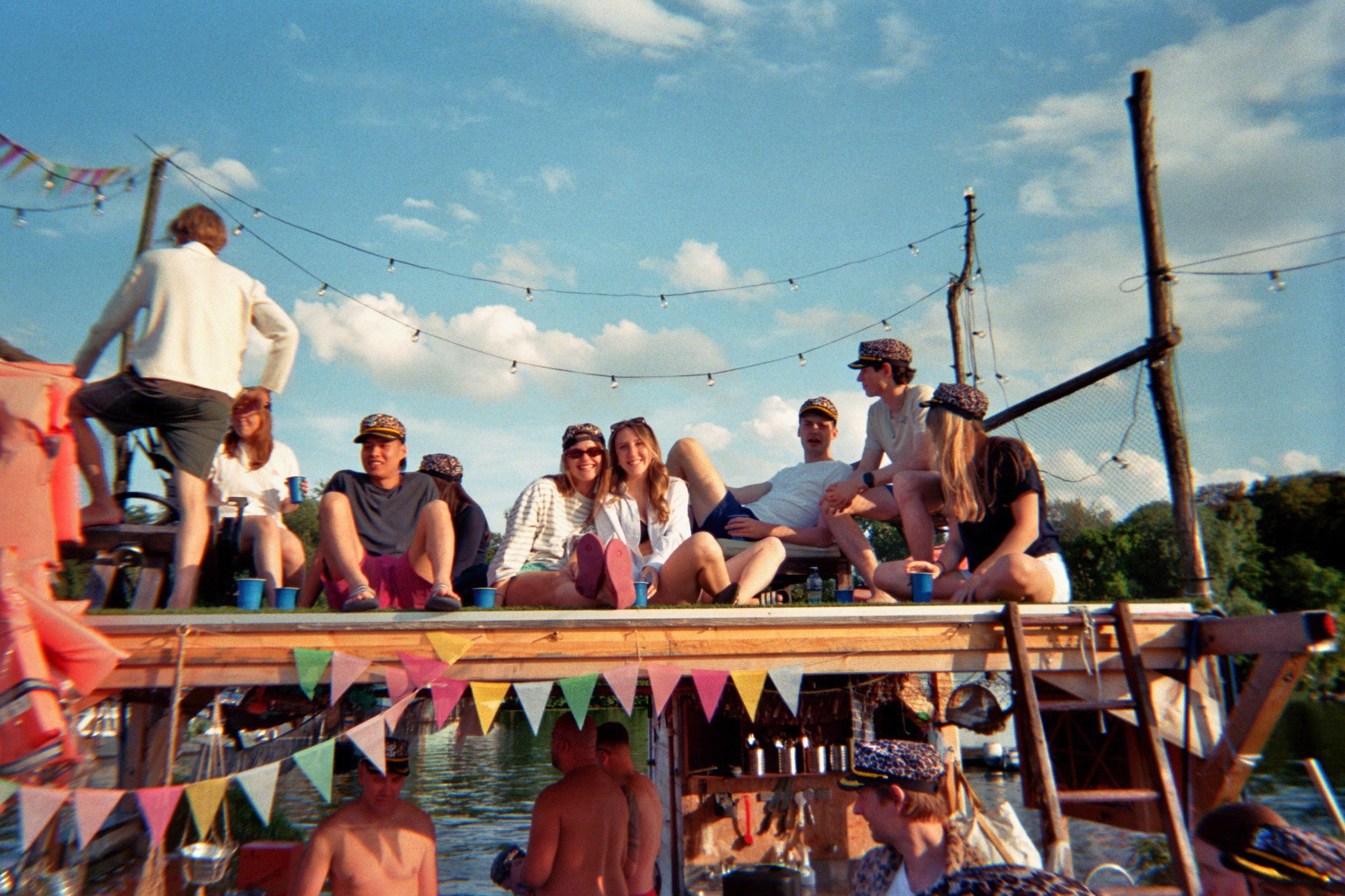 The team on the upper deck of a raft boat
