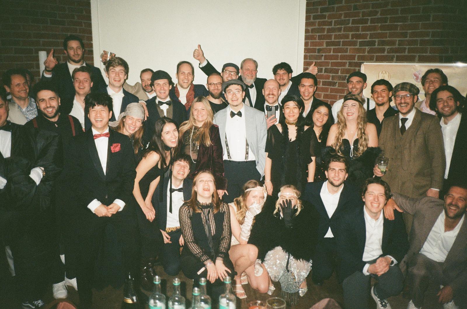 The team dressed up in 1920s style at a party