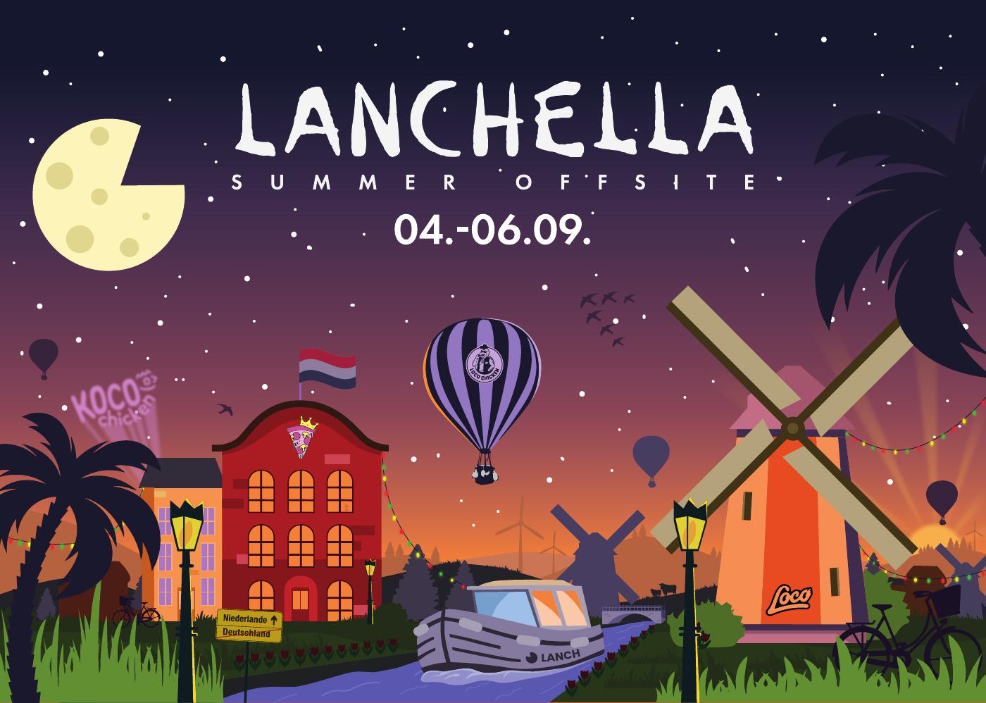Illustrated flyer for Lanchella, the LANCH summer offsite